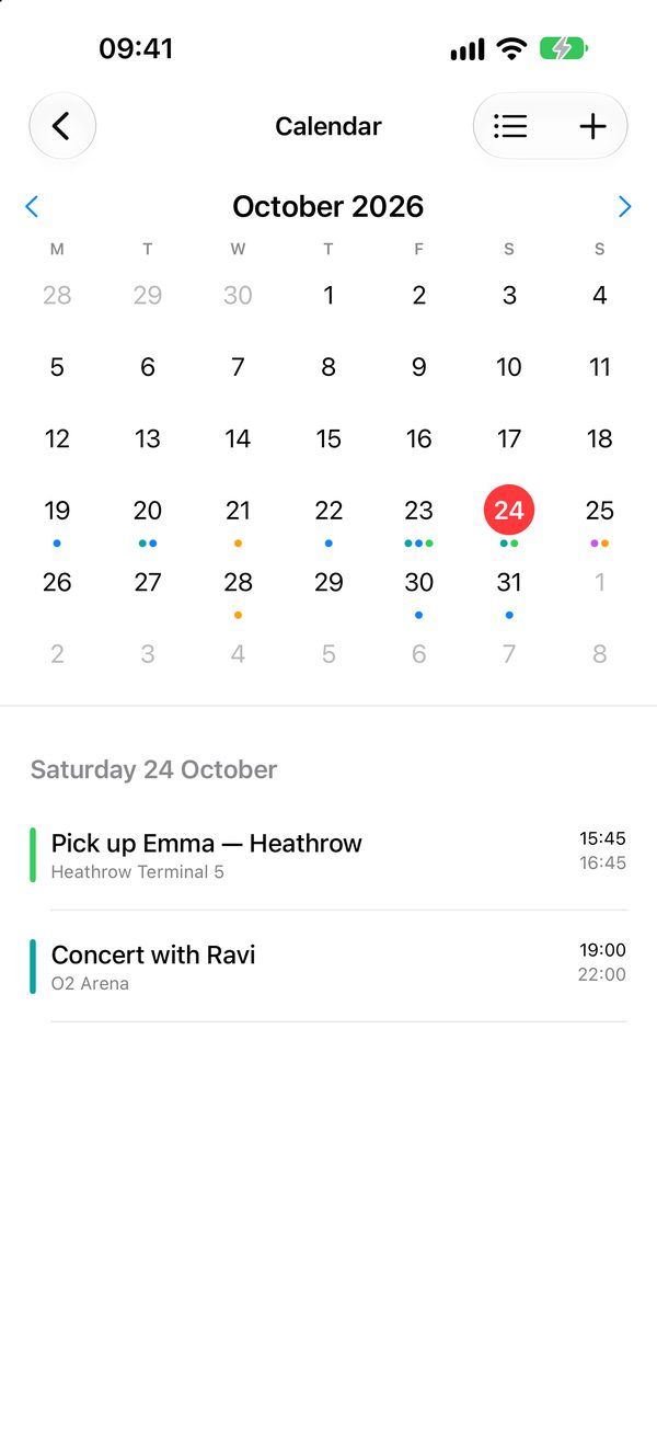 Month calendar on iPhone